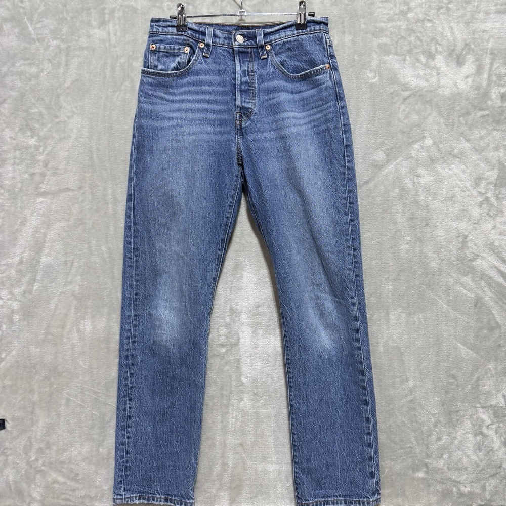 Levi's 501 Original Fit Jeans Womens 27x30 Blue Whiskering Denim Button Fly